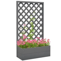 Outsunny Trellis Planter Box for Climbing Plants, Raised Garden Bed w/ Trellis Lattice for Outdoor Garden, Deck, Backyard, Gray(m-11)