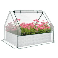 Outsunny Raised Garden Bed, Outdoor Metal Planter Box with Mini Greenhouse, White and Silver(m-11)