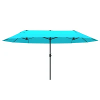 Outsunny Patio Umbrella 15ft Double-Sided Outdoor Market Extra Large Umbrella with Crank Handle for Backyard, Light Blue(m-11)