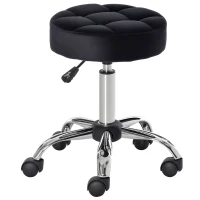 HOMCOM Round Rolling Stool with Height Adjustable Lift, Vanity Chair with Luxury Style Upholstery, Office Chair with Swivel Seat and Wheels for Work Spa Salon, Black(m-1)