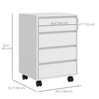HOMCOM 4 Drawer File Cabinet, Vertical Filing Cabinet with Wheels, Modern Printer Stand for Home Office, White(m-3)