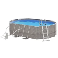 Outsunny Above Ground Swimming Pool, Non-Inflatable Frame Pool, Gray(m-1)