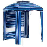 Outsunny 5.8' x 5.8' Cabana Umbrella for Travel, Walls, Vents, Ruffles, Carry Bag, Beach Umbrella, Blue Stripe(m-11)