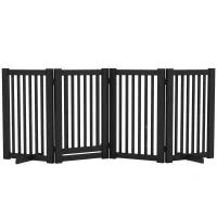PawHut 4 Panel Free Standing Wooden Pet Gate with Open Door Black(m-11)