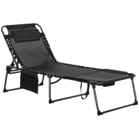 Outsunny Folding Chaise Tanning Lounge Chair w/ 5-level Reclining Back, Reading Hole, Side Pocket, Headrest, Black(m-11)