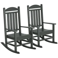 Outsunny 2PCs Outdoor Rocking Chair with Armrests, Fade-Resistant Waterproof HDPE for Indoor & Outdoor, Dark Gray(m-11)