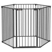 PawHut Dog Playpen DIY Adjustable, Puppy Play Pen Dog Fences Indoor with Automatically Close Lock, Pet Door for Doorway Stair, Fireplace Christmas Tree Barrier, 6-Panel, 35''H(m-11)