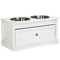 PawHut Large Elevated Dog Bowls with Storage Drawer Containing 11L Capacity, Raised Dog Bowl Stand Pet Food Bowl Dog Feeding Station, White(m-1)