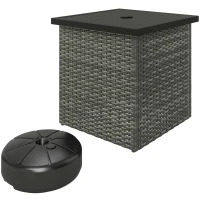 Outsunny Wicker Side Table with 1.5" Umbrella Hole, Square Outdoor End Table with UV-Resistant Frame, Storage Space, Mixed-Gray(m-11)