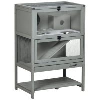 PawHut Wooden Hamster Cage with Storage Shelf, Large Rat Mouse Habitat Including Seesaw, Small Animal Cage with Sliding Tray, Wide Ramp for Racing, Running Wheel, 35.5" H