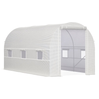 Outsunny 14.6' x 6.6' x 6.6' Walk-In Tunnel Greenhouse, Large Garden Hot House Kit with 6 Roll-up Windows & Roll Up Door, Steel Frame, White