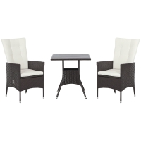 Outsunny 3 Piece Patio Bistro Set, PE Wicker Furniture Conversation Set w/ Tufted Cushion Reclining Chairs & Coffee Table, Cream