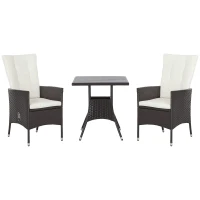 Outsunny 3 Piece Patio Bistro Set, PE Wicker Furniture Conversation Set w/ Tufted Cushion Reclining Chairs & Coffee Table, Cream(m-1)