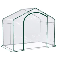 Outsunny 6' x 3' x 5' Portable Walk-in Greenhouse, Plastic Cover, Steel Frame Garden Hot House, Zipper Door, Top Vent for Flowers, Vegetables, Saplings, Tropical Plants, Clear(m-1)