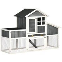 PawHut 63" Wooden Chicken Coop with Garden Bed, Small Outdoor Hen House with Nesting Box Removable Tray, Ramps Run, for Garden Backyard, Storm Gray(m-1)