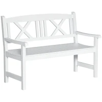 Outsunny 2-Seater Wooden Garden Bench, 4FT Outdoor Patio Loveseat with Unique X-Shape Back for Yard, Lawn, Porch, White(m-1)