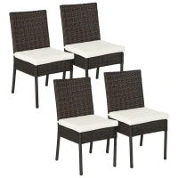 Outsunny 4 PE Rattan Outdoor Dining Chairs with Cushions, Patio Wicker Dining Chairs with Backrest, Brown(m-11)