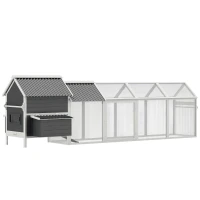 PawHut 162" Large Chicken Coop Wooden for 6-8 Chickens with Handles, Outdoor Chicken Cage Hen House with 2 Nesting Boxes, Water-resistant Roof, Removable Tray, Ramp, Storm Gray(m-1)