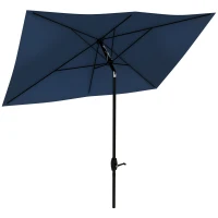 Outsunny 6.5' x 10' Rectangular Market Umbrella, Patio Outdoor Table Umbrella with Crank and Push Button Tilt, Blue(m-1)