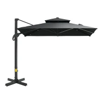 Outsunny 10ft Offset Patio Umbrella, Hanging Cantilever Umbrella, Square Shape, Aluminum Cross Base, Tilt, 360-Degree Rotation, Gray(m-1)