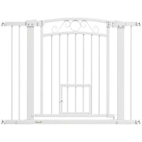 PawHut Dog Gate, Walk Through Pet Gate w/ Small Pet Door, Auto Close, for Doorways, House, Stair, 30"-41" W x 30" H(m-11)