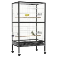 PawHut 54" Extra Large Portable Rolling Iron Aviary Flight Bird Cage And Accessories(m-1)