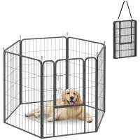 PawHut 6 Panels Heavy Duty Dog Playpen Outdoor Indoor with Door & Strap, 39" Height Portable & Foldable Pet Playpen(m-11)
