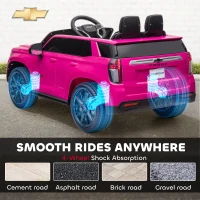 Aosom Licensed Chevrolet Tahoe Kids Ride on Car, 12V 7AH Toddler Electric Car with Parent Remote Control, 3 Speeds, Spring Suspension, LED Light, Horn, Music, Pink(m-10)