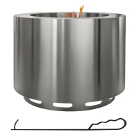 Outsunny Smokeless Fire Pit, Portable Camping Bonfire Stove with Poker for Backyard Patio Picnic, Stainless Steel, Silver(m-11)