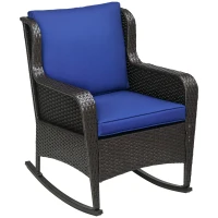 Outsunny Outdoor Wicker Rocking Chair, Rattan Rocker with Cushions, Steel Frame for Patio, Garden, Backyard, Dark Blue(m-11)