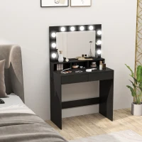 HOMCOM Vanity Table, Makeup Dressing Table with LED Lighting Mirror, Charging Station and Drawers for Bedroom, Black(m-1)