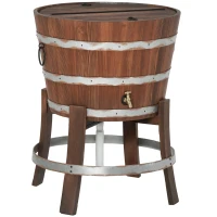Outsunny 13 Gallons Retro Style Wooden Cooler Ice Bucket with Support Frame, Foldable Flip Cover, and Drain Faucet(m-1)