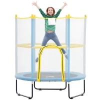 Qaba 4.6FT Trampoline for Kids with Safety Enclosure Net, for 3-6 Years Old, Gifts for Boys & Girls, Light Blue(m-11)