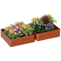 Outsunny 2 Piece Galvanized Raised Garden Bed, 3.3' x 3.3' x 1' Metal Planter Box for Growing Vegetables, Flowers, Herbs, Succulents, Dark Brown(m-11)