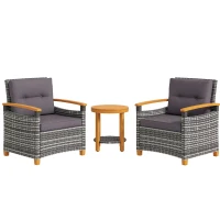 Outsunny Outdoor Bistro Set Wicker Patio Furniture with Cushions for Porch, Backyard, Garden, Gray(m-11)