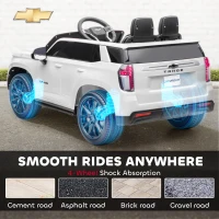 Aosom Licensed Chevrolet Tahoe Kids Ride on Car, 12V 7AH Toddler Electric Car with Parent Remote Control, 3 Speeds, Spring Suspension, LED Light, Horn, Music, White(m-10)