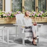 Outsunny Oversized Adirondack Chair, Outdoor Fire Pit and Porch Seating, Classic Log Lounge w/ Built-in Cupholder, White(m-10)