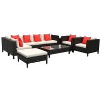 Outsunny Patio Furniture Set, 9 Piece Outdoor Sectional Sofa, All-Weather PE Rattan Wicker Conversation Set with Chairs, Ottoman, Loveseat, Coffee and Side Table, Cushions, Sand(m-1)