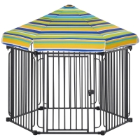 PawHut 48" x 41" Heavy-Duty Metal Dog Playpen, Outdoor Pet Cage Kennel, Puppy Exercise Fence Barrier with Weather-Resistant Polyester Roof, Locking Door, & Metal Frame