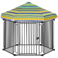 PawHut 48" x 41" Heavy-Duty Metal Dog Playpen, Outdoor Pet Cage Kennel, Puppy Exercise Fence Barrier with Weather-Resistant Polyester Roof, Locking Door, & Metal Frame(m-1)