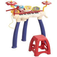 Qaba 2 in 1 Kids Piano Keyboard Drum Set with Sounds, Lights, Microphone, Stool(m-11)