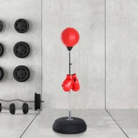 Soozier Boxing Bag with Stand, Freestanding Punching Bag with 49.6"-56.7" Adjustable Height, Fillable Base, Pump, Gloves, Red(m-8)