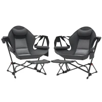 Outsunny Hammock Camping Chair Set of 2, Adjustable Back Folding Swinging Hammock Chair with Cup Holder, Padded Seat, Dark Gray(m-11)