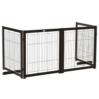 PawHut Wooden Dog Gate for Small & Medium Dogs 4 Panel w/ Support Feet Foldable Pet Fence for House Doorway Coffee(m-2)