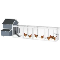 PawHut 156" Extra Large Wooden Chicken Coop with 2 Nesting Box, Run Cage, Waterproof Wave Roof, for 10-15 Chickens, Light Gray(m-11)