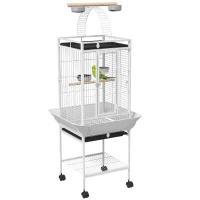 PawHut 61.5 Inch Bird Cage Parakeet House for Cockatiel with Stand, Pull Out Tray, Play Top, Storage Shelf, Wood Perch, Food Container(m-11)