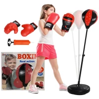 Qaba Height Adjustable Punching Bag for Kids w/ Stand & Boxing Gloves for 5-10 Years, Red(m-11)