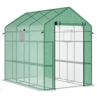 Outsunny 7' x 5' x 6' Walk-in Greenhouse for Outdoors with Mesh Door and Windows, 18 Shelf Hot House with Trellis, Plant Labels, UV Protective for Growing Flowers, Herbs, Vegetables, Saplings, Green(m-1)