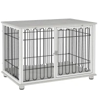 PawHut Dog Crate Furniture with Washable Cushion, Adjustable Feet for Medium Dogs, Indoor Use, Grey(m-11)