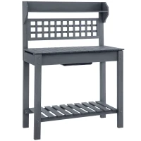 Outsunny Outdoor Potting Bench Table, Wooden Workstation with Sliding Tabletop, Storage Shelf and Dry Sink, for Greenhouse, Garden, Patio, Gray(m-1)